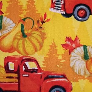 Festive Red Truck and Pumpkin Holiday Cotton  Fat Quarter Set Of 3